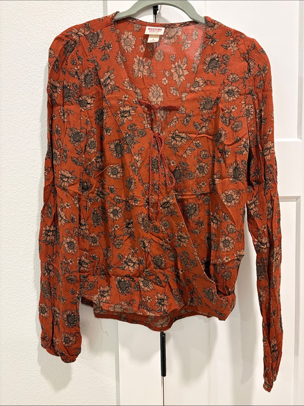 Mossimo Supply Co. Rust Orange Floral Wrap Blouse